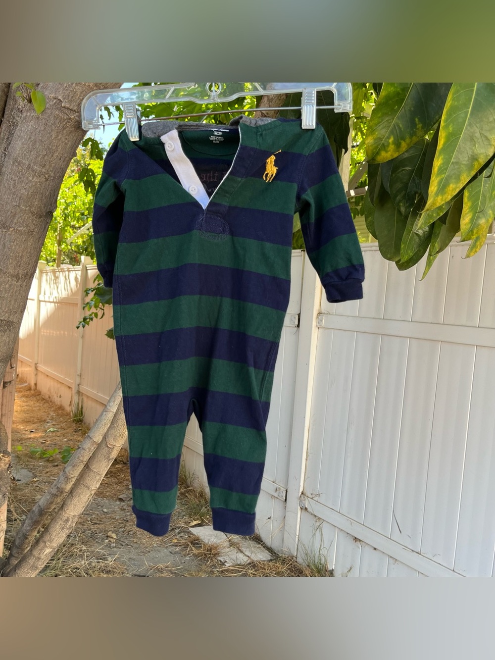Polo Ralph Lauren Baby Rugby Stripe Hooded Romper 6M .